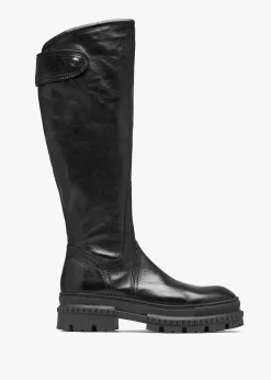 New DANIEL Maisie Black Leather Over The Knee Boots