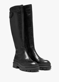 New DANIEL Maisie Black Leather Over The Knee Boots