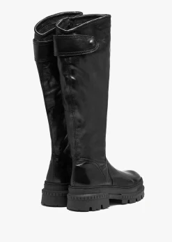 New DANIEL Maisie Black Leather Over The Knee Boots