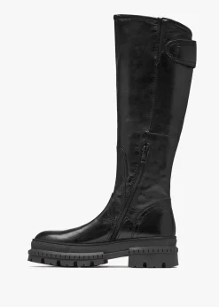 New DANIEL Maisie Black Leather Over The Knee Boots