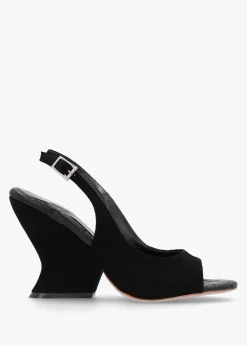 Clearance DANIEL Margot Black Suede Sculpted Wedge Sandals