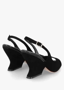 Clearance DANIEL Margot Black Suede Sculpted Wedge Sandals