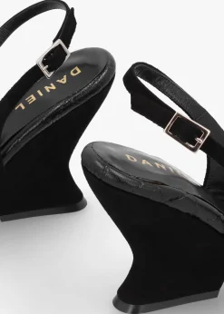 Clearance DANIEL Margot Black Suede Sculpted Wedge Sandals