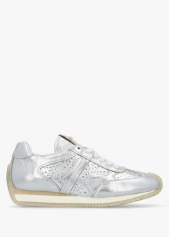 Sale DANIEL Mated Silver Leather Perforated Runner Trainers