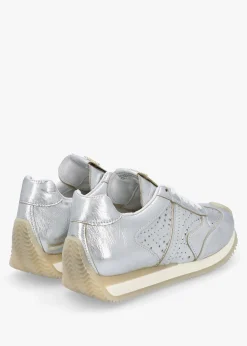 Sale DANIEL Mated Silver Leather Perforated Runner Trainers