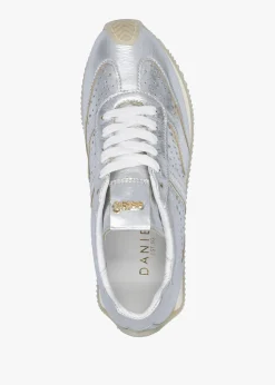 Sale DANIEL Mated Silver Leather Perforated Runner Trainers