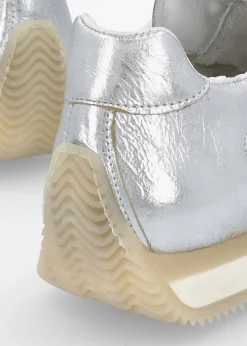 Sale DANIEL Mated Silver Leather Perforated Runner Trainers