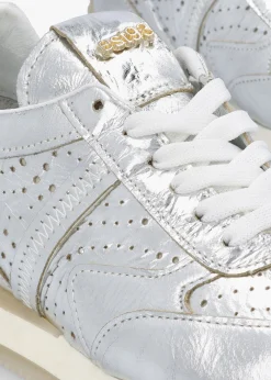 Sale DANIEL Mated Silver Leather Perforated Runner Trainers