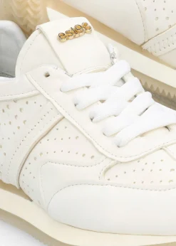 Hot DANIEL Mated White Leather Perforated Runner Trainers