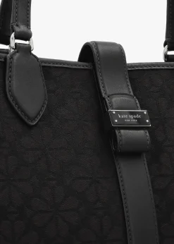 Best KATE SPADE Medium Spade Flower Jacquard Black Open Tote Bag