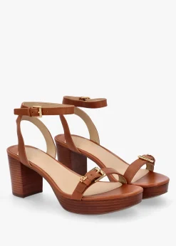 Best LAUREN RALPH LAUREN Melissah Lauren Tan Leather Block Heel Sandals