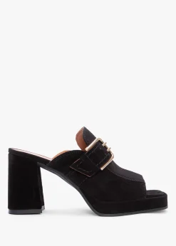 Fashion ALPE Memphis Black Suede Block Heel Mules