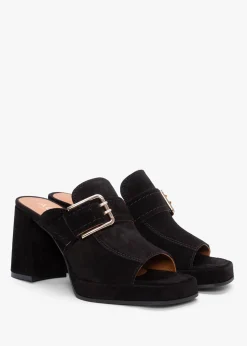 Fashion ALPE Memphis Black Suede Block Heel Mules