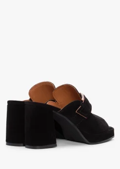 Fashion ALPE Memphis Black Suede Block Heel Mules