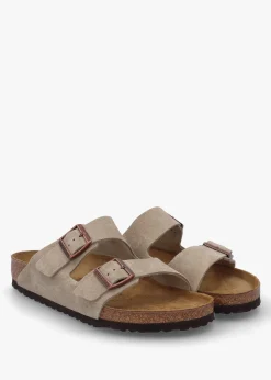 Hot BIRKENSTOCK Men's Arizona Taupe Suede Two Bar Mules