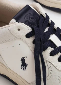Hot POLO RALPH LAUREN Men’s Master Court White & Navy Leather Trainers