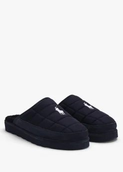 Hot POLO RALPH LAUREN Men’s Reade Suede Trim Quilted Navy White Scuff Slippers