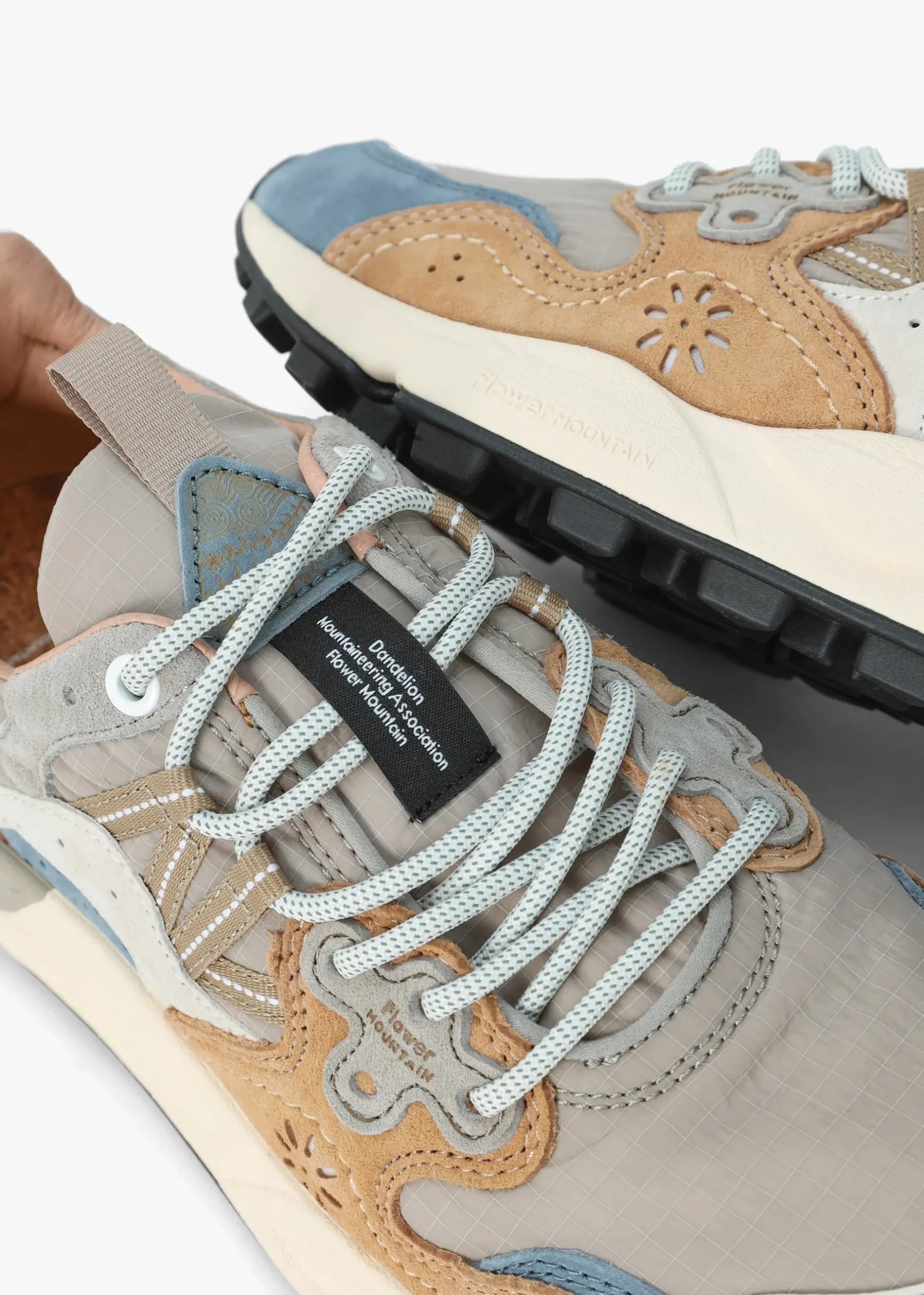 Sale FLOWER MOUNTAIN Men’s Yamano 3 Beige Grey Suede & Nylon Trainers