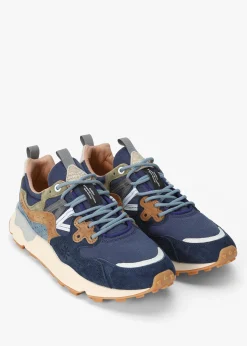 Fashion FLOWER MOUNTAIN Men’s Yamano 3 Navy Suede & Canvas Trainers