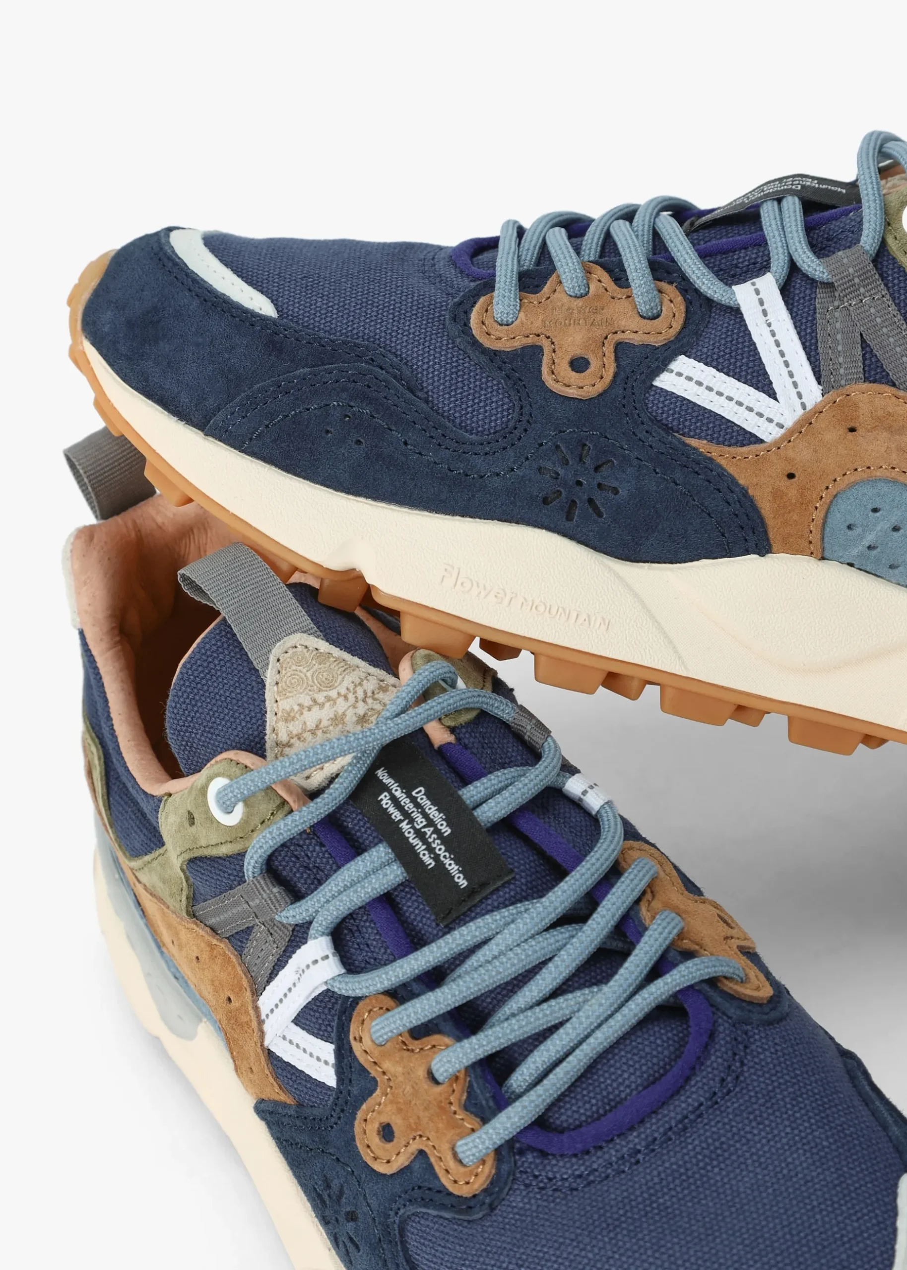 Fashion FLOWER MOUNTAIN Men’s Yamano 3 Navy Suede & Canvas Trainers