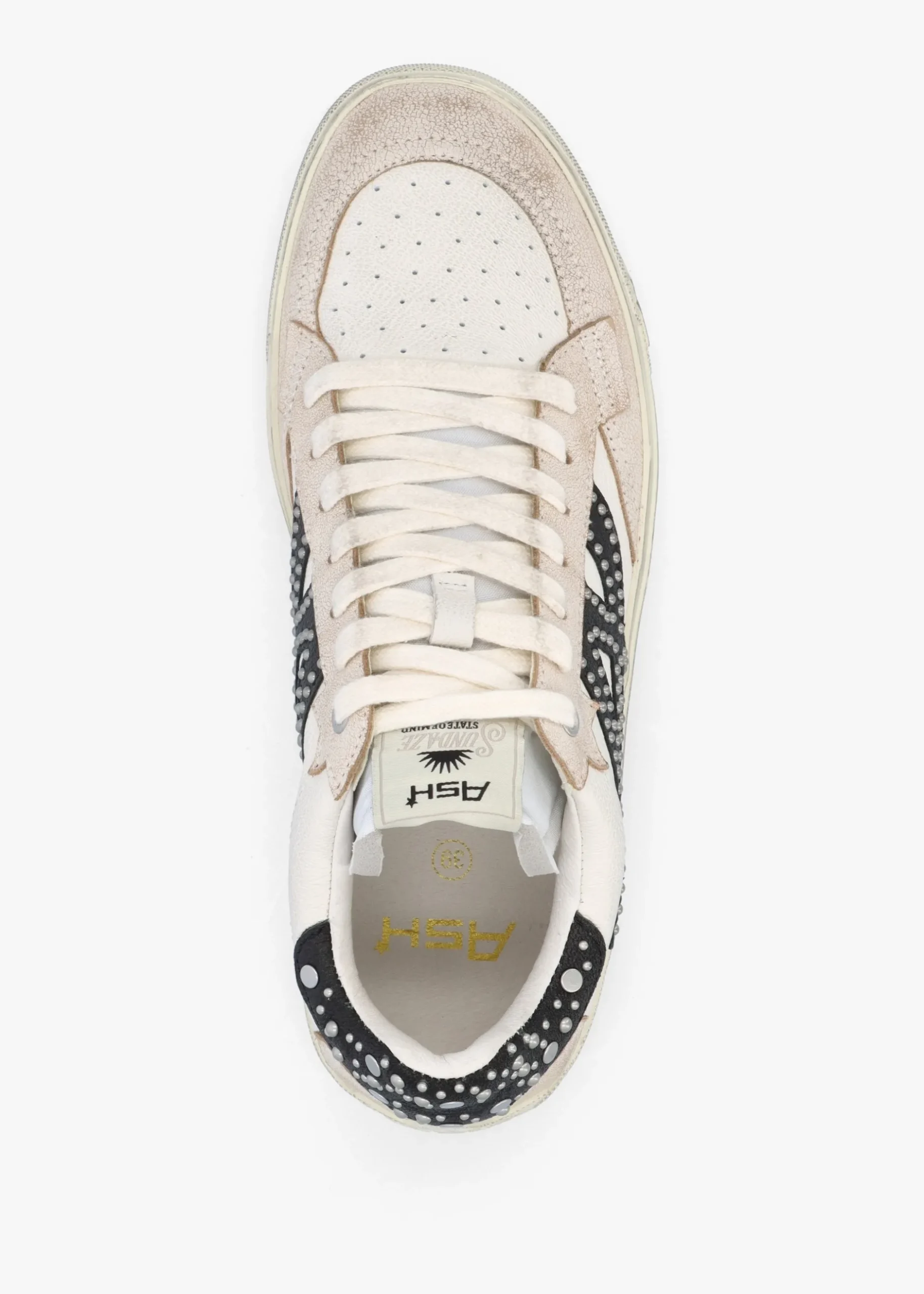 Fashion ASH Moonlight Studs Beige White Black Off White Leather Trainers