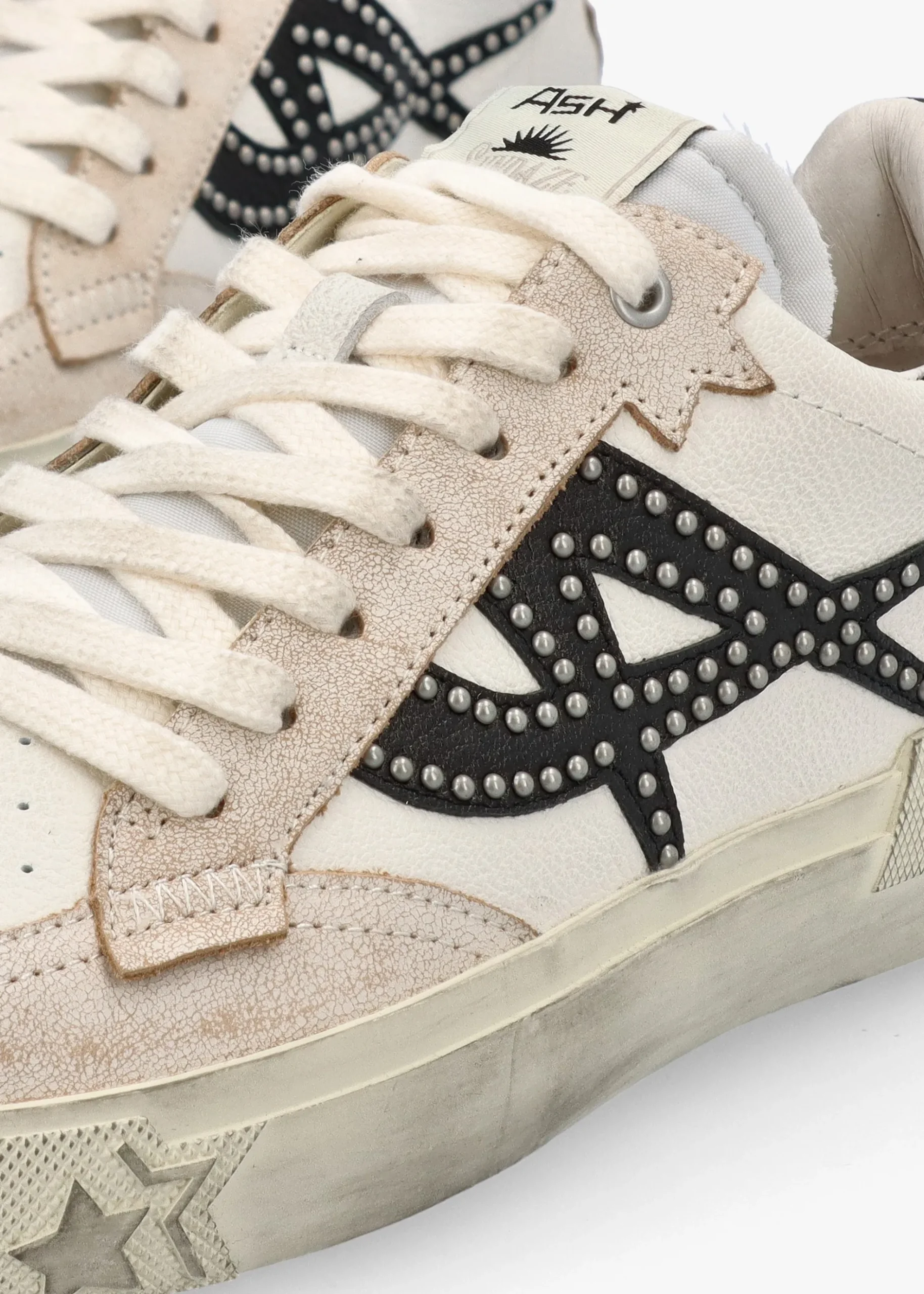 Fashion ASH Moonlight Studs Beige White Black Off White Leather Trainers