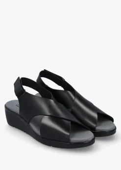 Hot FLY LONDON Nabi Black Leather Sling Back Low Wedge Sandals