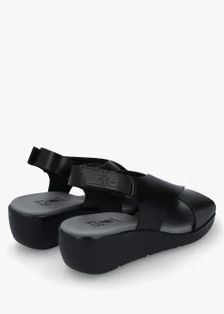 Hot FLY LONDON Nabi Black Leather Sling Back Low Wedge Sandals