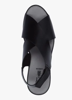 Hot FLY LONDON Nabi Black Leather Sling Back Low Wedge Sandals