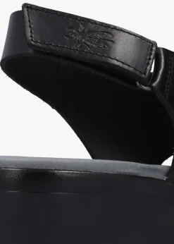 Hot FLY LONDON Nabi Black Leather Sling Back Low Wedge Sandals