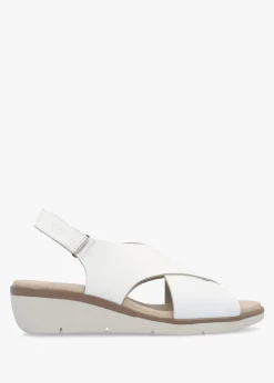 Outlet FLY LONDON Nabi White Leather Sling Back Low Wedge Sandals