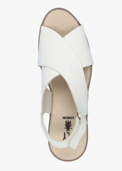 Outlet FLY LONDON Nabi White Leather Sling Back Low Wedge Sandals