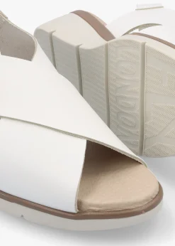 Outlet FLY LONDON Nabi White Leather Sling Back Low Wedge Sandals
