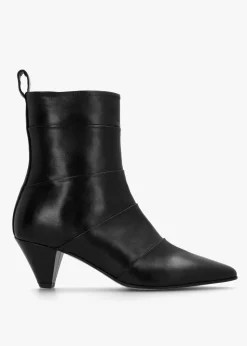 New DANIEL Napel Black Leather Pannel Cone Heel Ankle Boots