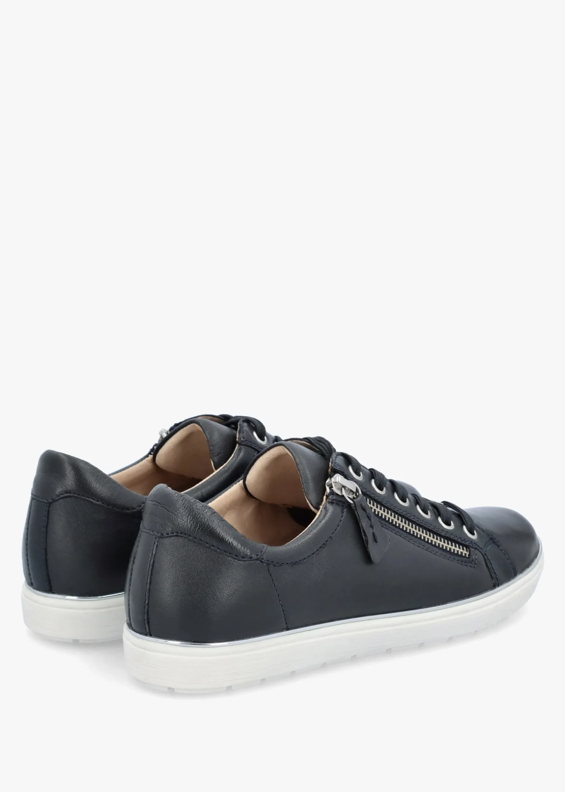 New CAPRICE Navy Leather Side Zip Trainers