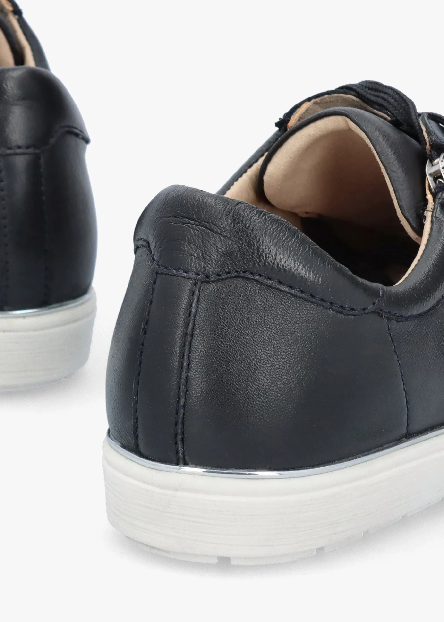 New CAPRICE Navy Leather Side Zip Trainers