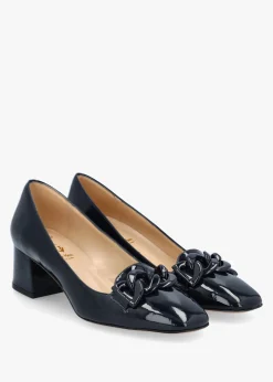 Fashion LUCA GROSSI Navy Patent Leather Block Heel Court Shoes