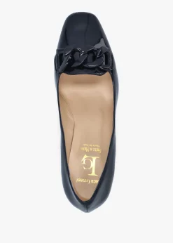 Fashion LUCA GROSSI Navy Patent Leather Block Heel Court Shoes