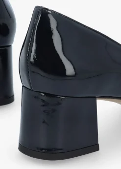 Fashion LUCA GROSSI Navy Patent Leather Block Heel Court Shoes