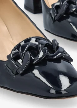Fashion LUCA GROSSI Navy Patent Leather Block Heel Court Shoes