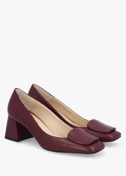 Outlet DANIEL Nessie Burgundy Leather Block Heel Court Shoes