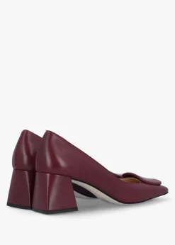 Outlet DANIEL Nessie Burgundy Leather Block Heel Court Shoes