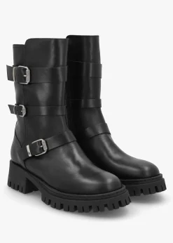 Hot DANIEL Niker Black Leather Tall Biker Boots