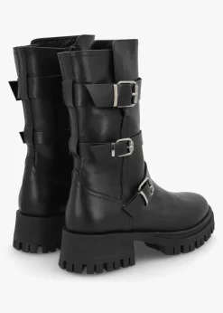 Hot DANIEL Niker Black Leather Tall Biker Boots