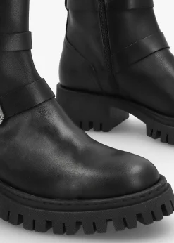 Hot DANIEL Niker Black Leather Tall Biker Boots