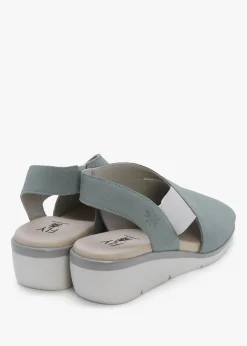 Discount FLY LONDON Nily Pale Blue Leather Low Wedge Sandals