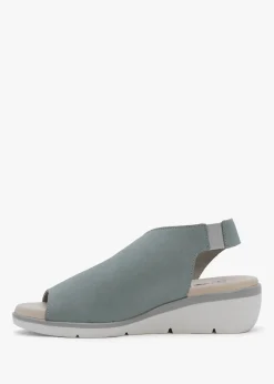 Discount FLY LONDON Nily Pale Blue Leather Low Wedge Sandals