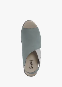 Discount FLY LONDON Nily Pale Blue Leather Low Wedge Sandals