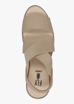 Outlet FLY LONDON Noli Taupe Leather Elasticated Low Wedge Sandals