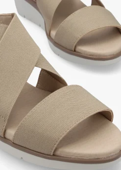 Outlet FLY LONDON Noli Taupe Leather Elasticated Low Wedge Sandals